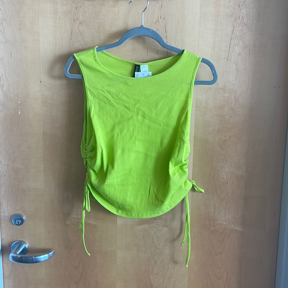 Neon Lime Green Ribbed Tank Top w/ Ties on the Side Size XL New With Tags